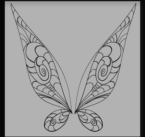 Tinkerbell Wings Drawing, Tinkerbell Wing Tattoo, Tinker Bell Wings Tattoo, Tinkerbell Wings Tattoo, Fairy Wings Outline, Tinker Bell Wings, Pixie Wings Tattoo, Disney Fairies Costumes, Small Fairy Wings