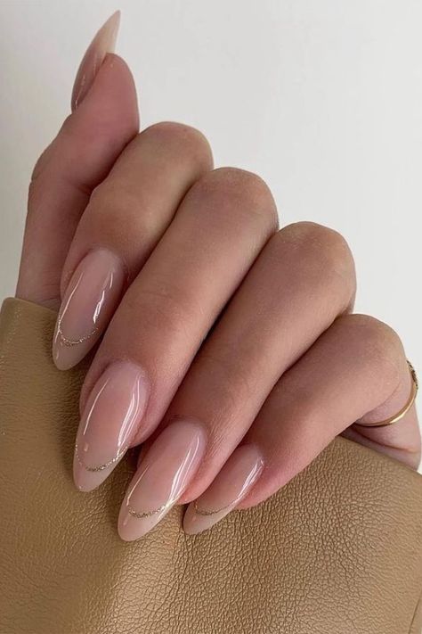 gel french tip nude nail design Acrylic Nails Nude, Nude Nail Designs, Minimal Nails, Almond Acrylic Nails, Nails Black, Abstract Designs, Oval Nails, Neutral Nails, Gel Nail Designs