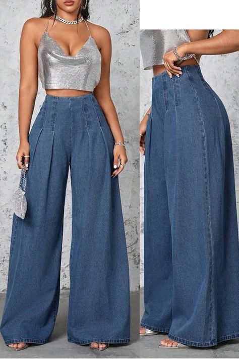 How To Style Trousers, Jean Pants Outfits, Denim Dress Outfits, Denim Outfits For Women, Jean Trousers Outfit, Dope Fashion Outfits, Modeling Clothes, High Waisted Jeans Outfit, Demin Jeans