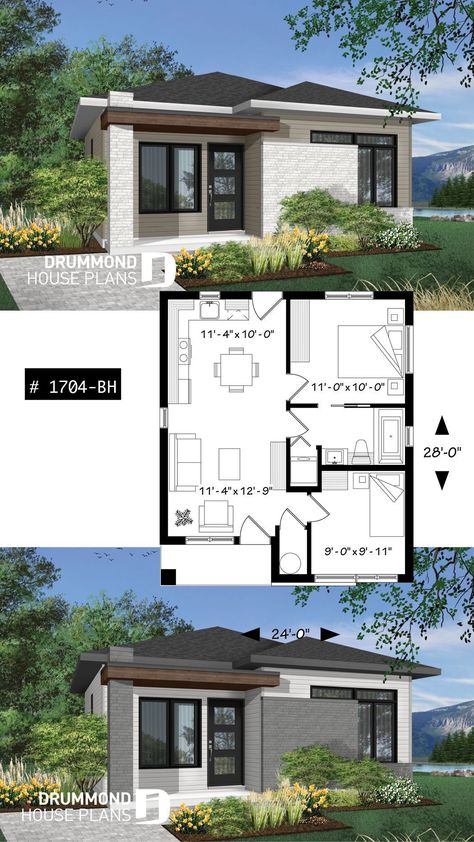 Small house plans Southern Living House Plans One Story, One Story Small House Plans, Cheap Modern House, Mountain Small House, One Story Small House, House Plans Minimalist, House Plans No Garage, Mediterranean Small House, Mexican Modern House