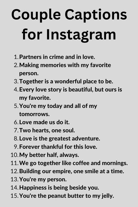 A list of Instagram Captions for Couples Romantic Instagram Captions, Couple Captions For Instagram, Cute Couple Captions, Captions For Instagram Love, Instagram Captions For Pictures, Couple Instagram Captions, Relationship Quotes Instagram, Captions For Pictures, Couples Quotes For Him