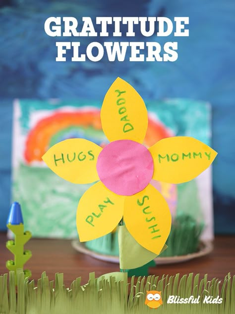 Mindfulness for Kids – Gratitude Flowers - Blissful Kids Gratitude Flower Activity, Mindfulness Activities For Preschoolers, Gratitude Kids Activities, Mindfullness Crafts, Mindful Crafts For Kids, Kids Gratitude Activity, Gratitude Projects For Kids, Yoga Crafts For Kids, Gratitude Activity For Kids