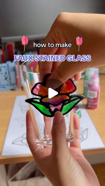 Lisa | Crafter & Fiber Artist on Instagram: "tutorial: how to make faux stained glass 🍷   this was highly requested - hope this helps! would love to see your stained glass creations 👀  🏷️: #fauxstainedglass #stainedglassart #artsandcrafts #diytutorial #craftersofinstagram" Staining Glass Diy, Stained Glass Tutorials, Stained Glass Suncatchers Diy, Stained Glass Effect Diy, Plastic Stained Glass Diy, How To Make A Stained Glass Window, Diy Stain Glass Art, Stained Glass Art Tutorial, Diy Fake Stained Glass Projects