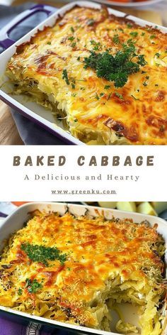 Baked Cabbage and Potato Casserole with Cheese Ingredients: 1 cabbage, shredded 3 medium potatoes, peeled and grated 1 red onion, finely chopped 2 carrots, grated Dill and parsley #Cabbage #Potato Cabbage And Potato Casserole, Chopped Cabbage Recipes, Cabbage Vegetarian Recipes, Cabbage And Potatoes Recipes, Baked Cabbage Casserole, Recipes Using Cabbage, Shredded Cabbage Recipes, Baked Cabbage Recipes, Locarb Recipes