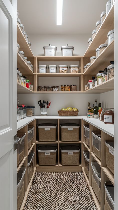 Creative Hidden Pantry Ideas for Small Spaces and Modern Kitchen Layouts Walk In Pantry Aesthetic, Pantry Room With Fridge, Small Pantry Build, Walk In Pantry With Drawers, Functional Walk In Pantry, Pantry Design Walk In Shelves, Kitchen And Pantry Ideas, Butlers Pantry Floor Plan, Tiny Walk In Pantry