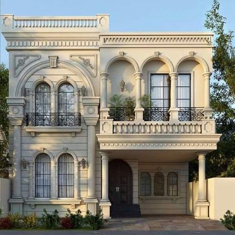 Classical House, Two Story House, Classic House Exterior, Classic Villa, Classic House Design, Front Elevation Designs, Casas The Sims 4, House Arch Design, Modern Exterior House Designs