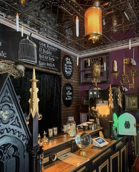 Metaphysical Aesthetic, 3 Broomsticks, Witchy Drinks, Gothic Bar, New House Goals, Harry Potter Coffee, Midnight Margaritas, Witch Store, Witch Coffee