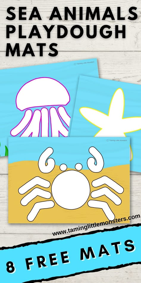 Sea Animal Theme Preschool, Ocean Playdough Mats, Ocean Centers Preschool, Animal Playdough Mats, Ocean Activities For Toddlers, Ocean Playdough, Animal Playdough, Ocean Animals Preschool, Beach Theme Preschool