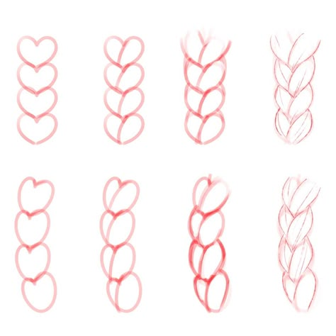 Drawings Of Braids, Braid Reference, How To Draw Braids, Drawing Hair Tutorial, Braided Hair Tutorial, Concept Art Tutorial, Hair Sketch, Sketches Tutorial, Anime Hair