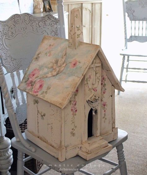 pinterest decorating with shabby ladders | Shabby Chic Romantic Birdhouse with Dove and Roses - Debi Coules ... Shabby Chic Birdhouse, Debi Coules, Muebles Shabby Chic, Shabby Chic Living, Deco Rose, Romantic Shabby Chic, Shabby Chic Living Room, Shabby Chic Bedroom, Shabby Style