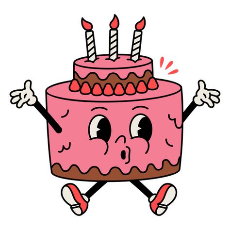 Cartoon Birthday Cake Drawing, Cake Character Design, Cartoon Cake Drawing, Cake Graphic Design, Happy Birthday Retro, Birthday Cake Cartoon, Candle Cartoon, Cakes Clipart, Birthday Cake Drawing