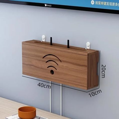 Router Storage System Wood Wall-mounted Wifi Set-top Storage Box TV Cable Socket Plug-in Row Punch-free Organization Rack Wifi Box Hide Diy, Hide Plugs On Wall, Wifi Router Hiding Ideas, How To Hide Wifi Router, Modem Storage Hide Router, Cable Box Storage Ideas, Wifi Box Hide, Ways To Hide Wifi Router, Wifi Router Storage Ideas