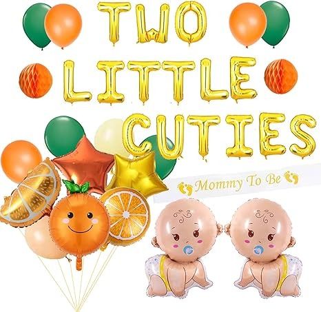 Amazon.com: Little Cuties Baby Shower Decorations Twins, Two Little Cuties Orange Twins Twin Baby Shower, Two Little Cuties On The Way Tangerine Clementine Twin Gender Reveal Backdrop Banner Balloons Party Ideas : Toys & Games Cuties On The Way, Twin Baby Shower Decorations, Gender Reveal Backdrop, Office Baby Showers, Twin Gender Reveal, Baby Shower Background, Orange Baby Shower, Balloon Box, Orange Party