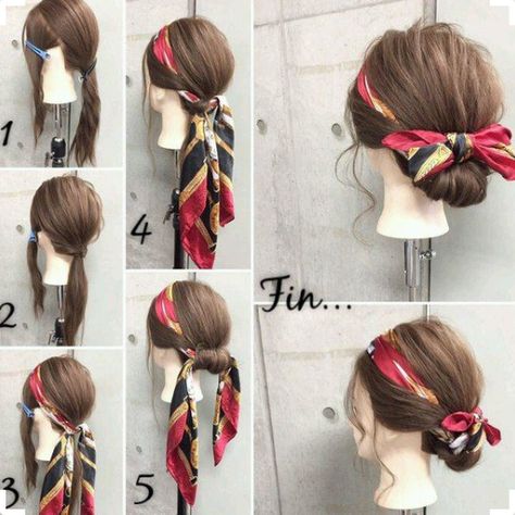 Scarf bun Hair Bun Tutorial, Peinados Fáciles Para Cabello Corto, Penteado Cabelo Curto, Braided Bun, Hair Stuff, Bad Hair, Hair Dos, Cute Hair, Scarf Hairstyles