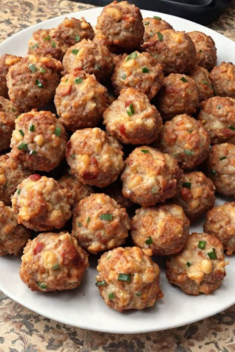 Rotel Cream Cheese Sausage Balls Recipe  Ingredients  - 1 pound ground sausage - 8 ounces cream cheese, softened - 1 can (10 ounces) Rotel diced tomatoes and green chilies, drained - 2 cups shredded cheddar cheese - 2 cups biscuit mix  Full Cooking Instructions on... Rotelle Cream Cheese Balls, Finger Foods With Sausage, Rigel Cream Cheese Sausage Balls, Rogelio Cream Cheese Sausage Balls, Sausage Balls With Rotel Recipes, Rites Cream Cheese Sausage Balls, Royal Cream Cheese Sausage Balls, Cooked Ground Sausage Recipes, Rotel Cream Cheese Sausage Balls Keto