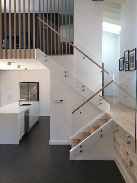 Glass Railing Stairs, Resort Interior Design, Frameless Glass Balustrade, Timber Stair, Hamptons Decor, Timber Staircase, Resort Interior, Glass Stairs, Glass Staircase