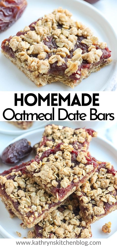 Oatmeal Date Bars Recipe Healthy, Homemade Soft Oatmeal Bars, Oatmeal Date Breakfast Bars, Red Date Recipe, Oatmeal Date Bars Recipe, 5 Ingredient Breakfast Bars, Easy Date Bars Recipe, Date Pieces Recipe, Date Bars Oatmeal