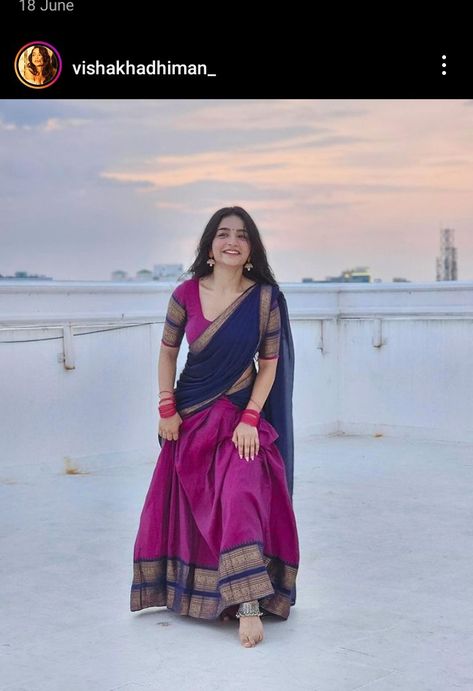 South Indian Half Saree Simple, Marriage Guest Outfit South Indian, Maroon Dress Combination, Half Saree Tamil Nadu Style, Half Saree Lehenga South Indian, Lehenga Designs South Indian, Half Sarees For Women, Half Saree Wearing Styles, Onam Half Saree Outfits Ideas