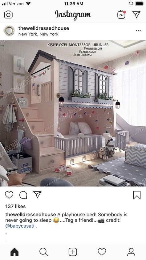 Kids Bed With Playhouse, Bed With Playhouse On Top, Girls Cabin Bed, Playhouse Bedroom, Bunk Bed Playhouse, Bunk Bed House, Bed Playhouse, Treehouse Bed, Playhouse Loft Bed