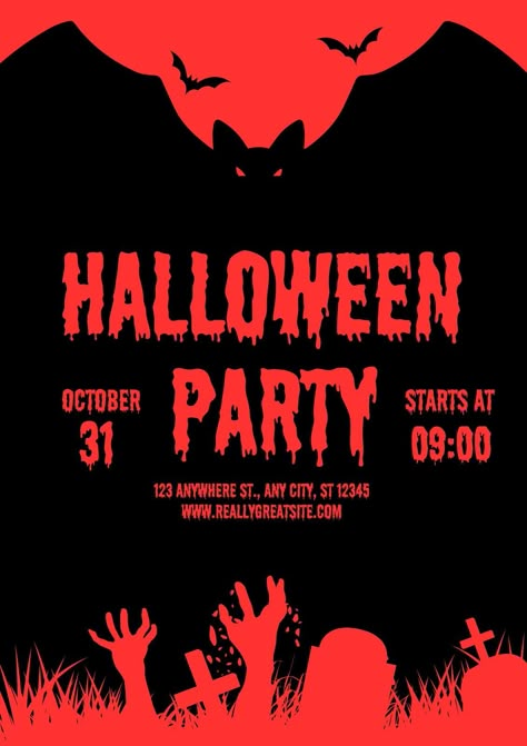 Black and Red Spooky Halloween Party Poster Spooky Halloween Illustration, Halloween Poster Drawing, Halloween Poster Design Ideas, Halloween Party Poster Design, Spooky Graphic Design, Halloween Poster Ideas, Halloween Event Poster, Halloween Design Graphic, Spooky Posters