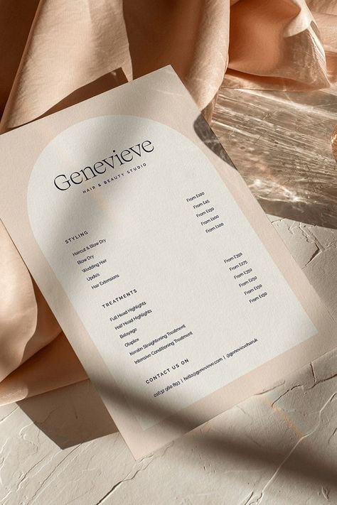 Modern boho beauty salon branding london Hair Salon Price List, Beauty Graphic Design, Price List Design, Minimal Beauty, Salon Price List, Salon Logo Design, Beauty Salon Logo, Brand Logo Design, Logo Design Inspiration Branding