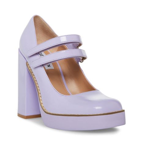 TWICE Lavender Platform Mary Jane Block Heel | Women's Heels – Steve Madden Steve Maden Pink Mary Jane Heels, Purple Chunky Platform Heels, Purple Platform Heels With Synthetic Material, Lavender Mary Janes, Steve Madden Platform Heels, Lavender Heels, Purple 4-inch Heel Ankle Strap Heels, Heels Steve Madden, Steve Madden Platform