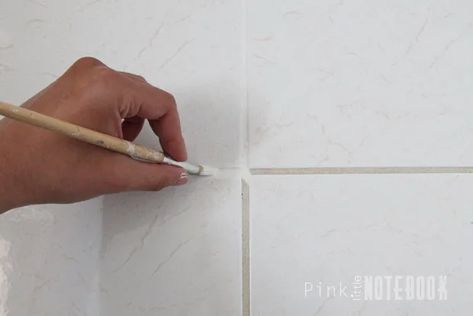 How to Freshen up your Grout Lines (for $2 or less) - Pink Little NotebookPink Little Notebook Paint Grout, Easy Grout, Homemade Essentials, Grout Renew, Grout Paint, Cleaning Silver, Paint Stir Sticks, Floor Makeover, Homemade Cleaning