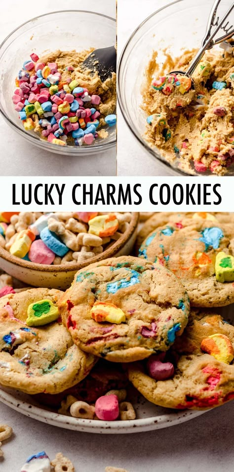 Lucky Charm Sugar Cookies, Lucky Charms Dessert, Lucky Charms Recipes, Lucky Charm Party, Lucky Charms Cookies, Marshmallows Cookies, Cookie Base Recipe, Andes Mint Cookies, Lucky Charms Marshmallows