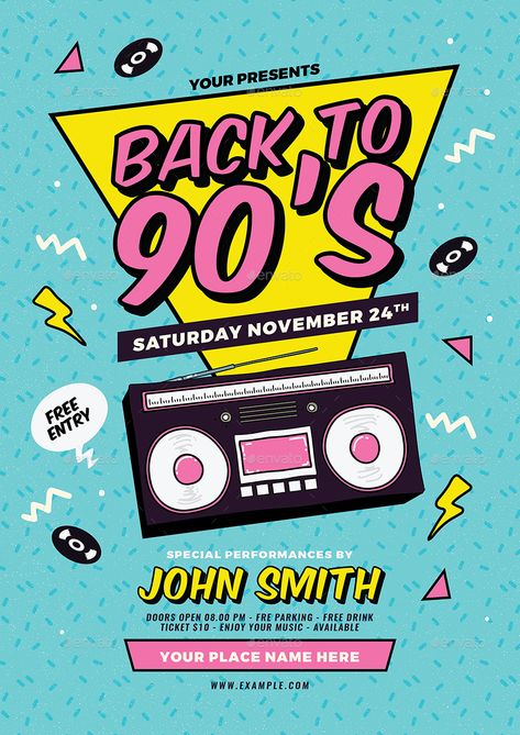 Back To 90s Poster, 90s Party Invite, 90s Party Poster, 80s Party Poster, 90s Aesthetic Design, Back To 90s Party, 90s Aesthetic Party, 90’s Party, 90s Party Flyer