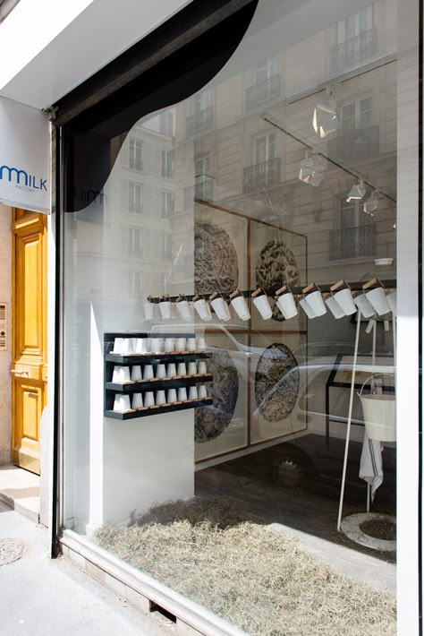 Milking it: designers get creative with dairy at Paris' Milk Factory | Lifestyle | Wallpaper* Magazine Milk Store Design, Milk Factory Design, Milk Display, Baby Store Display, Milk Store, Milk Factory, Lifestyle Wallpaper, Coffee Display, Milk Cafe