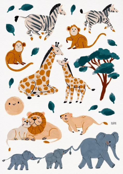 Jungle Animals Illustration, Elena Comte, Jungle Vbs, Infant Lounger, Zebra Illustration, Jungle Illustration, Elephant Illustration, Vbs 2024, Painted Illustration