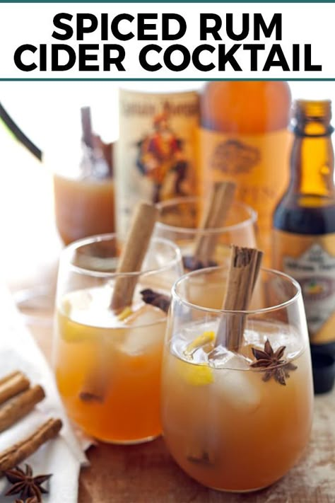 Looking for a fall cocktail? Try this autumn spiced rum cider cocktail – the perfect blend of spiced rum, spiced apple cider, and hard cider. Cinnamon and star anise for garnish! Cointreau Cocktail, Campari Cocktail, Spiced Rum Cocktails, Cider Cocktail, Cider Drinks, Apple Cider Cocktail, Rum Recipes, Thanksgiving Cocktails, Cider Cocktails