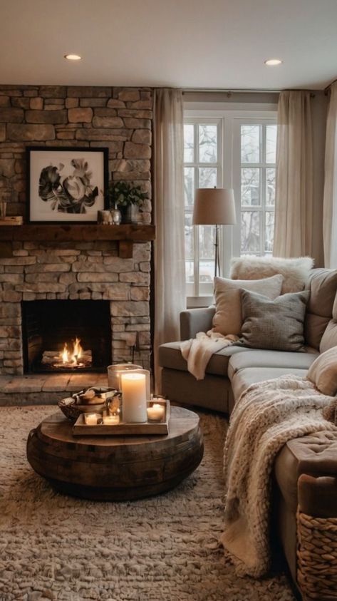 Designer Living Room Luxury, Transition Style Living Room, Living Room Chalet Style, Tall Ceiling Living Room With Fireplace, Homey Vibes Aesthetic, Four Seasons Living Room, Modern Farmhouse Inspiration Living Room, Living Room Modern Coastal, Home Inspo Cozy Living Room