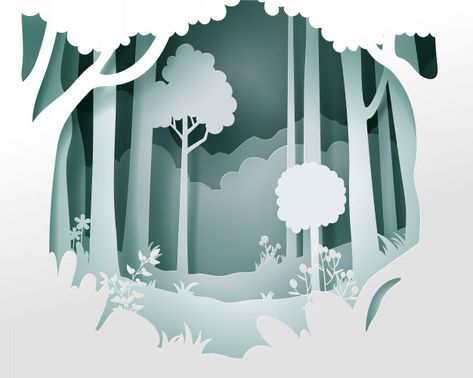 3d Paper Art Forest, Forest Paper Art, Papercut Design Illustrations, Paper Cut Forest, Tree Paper Art, Papercut Illustration Vector, Forest Papercut, Papercut Landscape, Paper Cut Out Illustration