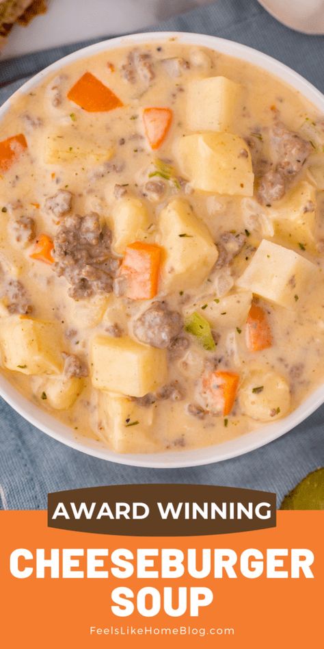 Hamburger Potato Soup, Cheeseburger Soup Recipe, Cheesy Soup, Cheese Burger Soup Recipes, Homemade Soup Recipe, Cheeseburger Soup, Delicious Soup Recipes, Comfort Soup, Easy Soups