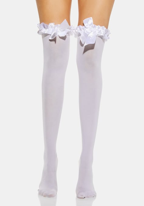 Sheer Thigh High Ruffle Socks - White | Dolls Kill Frilly Thigh High Socks, White Socks Thigh High, Coquette Thigh Highs, Thigh High White Socks, Cute Thigh High Socks, White Frilly Socks, White Thigh High Socks, Long White Socks, Frill Socks