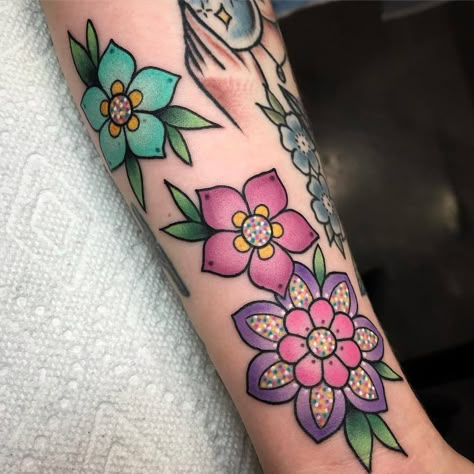 Book Tattoo Colorful, Neo Traditional Flower Tattoo Design, Alex Strangler, Flower Fillers, Geometric Flower Tattoo, Traditional Tattoo Flowers, Tattoo Flowers, Kawaii Tattoo, Floral Tattoo Sleeve