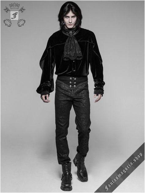 Punk Rave Romantic goth shirt WY-926/BK | Men's Gothic, Metal, Punk and Steampunk fashion clothing and accessories by Punk Rave, RQ-BL, Killstar and other alternative fashion brands Gothic Fashion Men, Rave Men, Gothic Trousers, Goth Pants, Vampire Fashion, Gothic Pants, Gothic Men, Goth Guys, Vampire Aesthetic