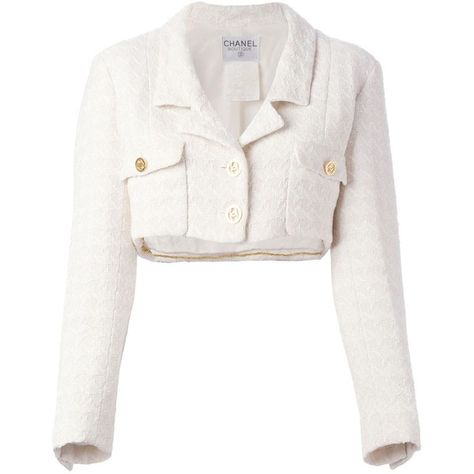 Chanel Vintage Cropped Jacket ($1,997) via Polyvore featuring outerwear, jackets, chanel, long sleeve crop jacket, cropped jacket, vintage jacket and white cropped jacket White Cropped Jacket, Chanel Jacket, Elegante Casual, Long Sleeve Jacket, Chanel Vintage, Jacket Long, Kpop Fashion Outfits, Sleeve Jacket, Fashion Design Clothes