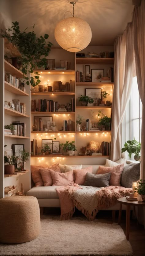 Light Academia Reading Nook, Small Library Room Ideas Cozy, Library Bedroom Ideas Cozy, Library Office Room Ideas Cozy, Reading Book Bedroom, Cozy Reading Room Aesthetic, Cosy Library Room, Reading Nook Bookshelf, Reading Room Inspiration