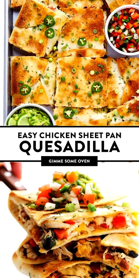 Mexican For A Crowd, Large Party Food Ideas Feeding A Crowd, Chicken Sheet Pan Quesadilla, Pan Quesadilla Recipe, Food To Feed A Crowd, Sheet Pan Quesadilla, Pan Quesadilla, Cheese Beans, Appetizer Dinner