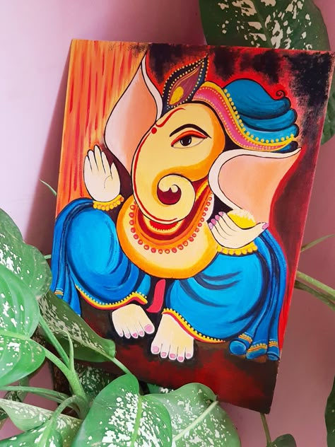 Painting Ideas On Canvas Ganesh, People Paintings Easy, Drawing By Pencil Color, Ganpati Bappa Abstract Painting, Abstract Painting Ganesha, Ganapati Canvas Painting, Easy Ganesha Painting Canvas, Canvas Painting Of Ganesha, Ganpati Bappa Painting On Canvas Art