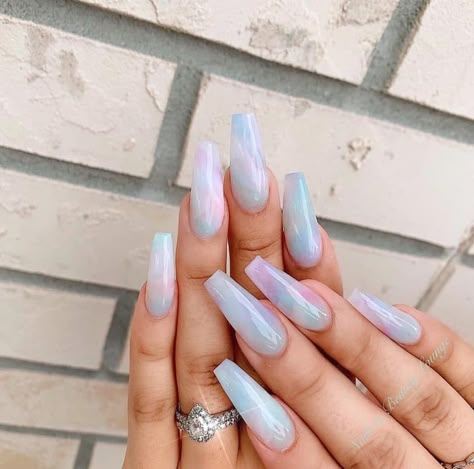 Pastel Blue Marble Nails, Cotton Candy Marble Nails, Marble Pastel Nails, Multi Colored Marble Nails, Pastel Marble Nails, Marble Acrylic Nails, Cotton Candy Nails, Nails Marble, Blue Glitter Nails