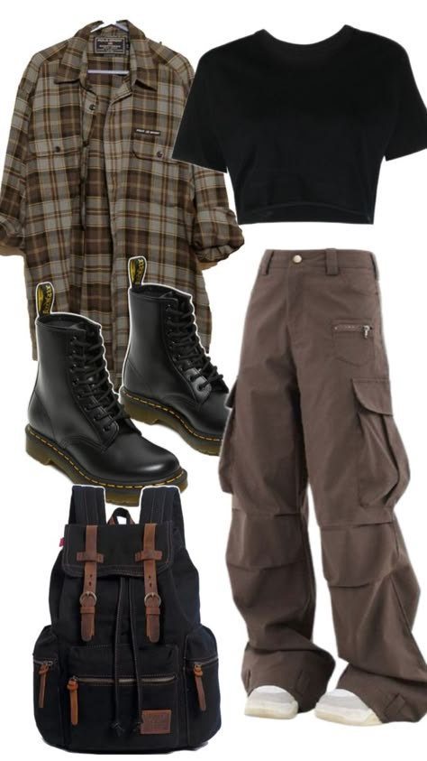 #clothes #grunge #outfit #docmartens #flannel #cargopants Clothes Grunge, Flannel Outfits, Grunge Outfit, Downtown Outfits, Earthy Outfits, Clothes And Shoes, Tomboy Outfits, Tomboy Style Outfits, Swaggy Outfits