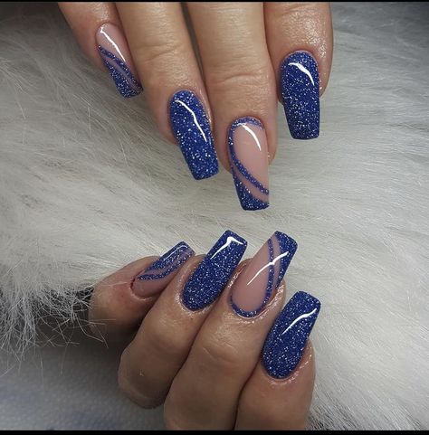 Blue Prom Nails, Blue And Silver Nails, Prom Nails Silver, Hoco Nails, Blue Glitter Nails, Nagellack Trends, Formal Nails, Blue Acrylic Nails, Her Nails