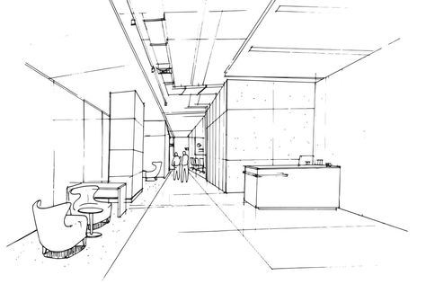 Reception Waiting Area Interior Design, Office Lobby Reception Waiting Area, Office Perspective, Office Interior Sketch, Sketch Office, Office Sketch, Hotel Illustration, Waiting Area Design, 2d Sketch