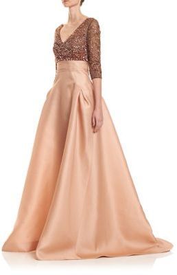 Carolina Herrera Sequin Bodice Gazar Gown Gazar Gown, Blush Evening Dress, Red V Neck Dress, Carolina Herrera Gown, Sequin Ball Gown, Red Evening Gowns, Red Ball Gown, Carolina Herrera Dresses, Red Sequin Dress