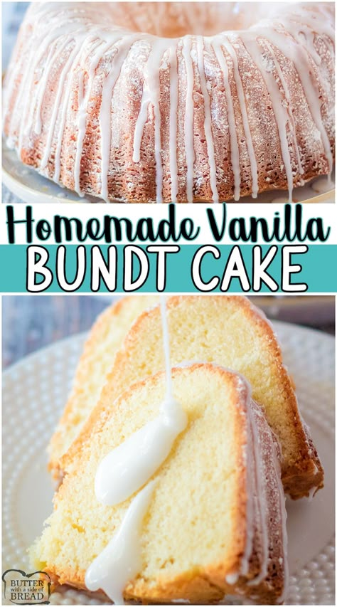 Lovely Vanilla Bundt Cake made with classic ingredients with fantastic vanilla flavor! Simple, classic bundt cake recipe that allows the vanilla flavors to shine beautifully! #cake #vanilla #bundt #baking #dessert #easyrecipe from BUTTER WITH A SIDE OF BREAD Vanilla Bundt Cake Recipes, Vanilla Bundt Cake, Bunt Cake Recipe, Easy Bundt Cake Recipes, Easy Bundt Cake, Bundt Cake Recipe, Cake Mug, Dessert Simple, Cake Recipes From Scratch