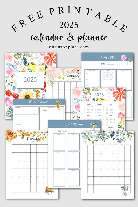 Use this 2025 free printable calendar & planner pages to organize your life! Features a beautiful floral design, portrait orientation, and many extras. 2025 calendar, 2025 calendar design, 2025 calendar cute, 2025 calendar printable free yearly, 2025 calendar printable free monthly. Monthly Calendar Planner, Free Planner Pages Printables, Planning Calendar Printable, Planning Pages, Free Printable Tracker, Calendar Free Printable, 2025 Planner Ideas, Print Planner Free Printables, Year Planner Ideas