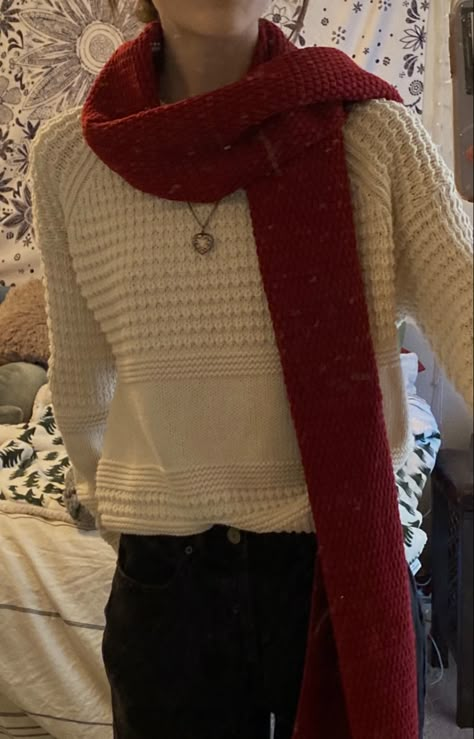 Dark Red Winter Aesthetic, Burgundy Autumn Aesthetic, Heart Locket Outfit, Red Shawl Outfit, Winter Outfits Aesthetic Christmas, Red Winter Outfits Aesthetic, Red Academia Aesthetic Outfits, Red Dark Academia Outfit, Red Scarf Outfit Aesthetic